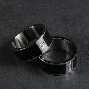 Titanium Steel <b>Ring</b> Black White Minimalist <b>Couple</b> <b>Ring</b> With Diamond Bezel Setting Wedding Jewelry SA596 - Product Image 1