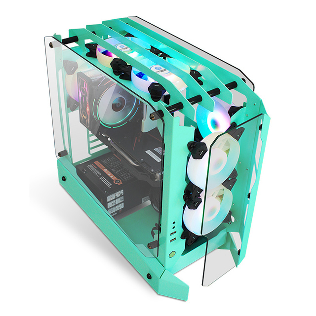 Special Shaped Green and White PC Gaming Case Chassis with Open Design Better Air Cooling Effect ATX Form Factor for Desktop