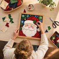 Kit de peinture sur tissu sans couture DIY pour Noël, kit d'artisanat en tissu de qualité supérieure sur le thème du Père Noël pour la décoration de la maison et les cadeaux de fêtes