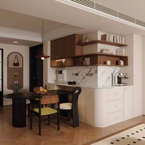 High-End Mixed-Material Dining <b>Sideboard</b> - Walnut, <b>Cream</b> & Marble, LED Lighting + Beverage Station for Luxury Homes - Product Image 4