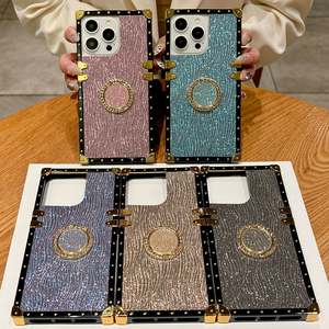 Funda de teléfono con ondas de agua brillantes para <span class=keywords><strong>iPhone</strong></span> 11 <span class=keywords><strong>12</strong></span> 13 14 15 16 <span class=keywords><strong>Pro</strong></span> <span class=keywords><strong>Max</strong></span> 16E soporte para anillo de dedo borde recto cubierta a prueba de golpes - Product Image 1