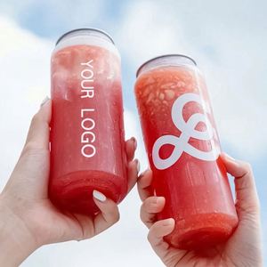 OEM PET Transparent Plastic <b>Spice</b> <b>Jars</b> Cans With Logo Custom Aluminum Lid Fruit Juice Soda Coffee Drinking Bottle Plastic Cups - Product Image 6
