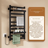 ELOILO Chauffe-serviettes électrique mural en acier inoxydable noir avec minuterie intégrée, raccordement direct, pliable, double usage, pour hôtel et salle de bain