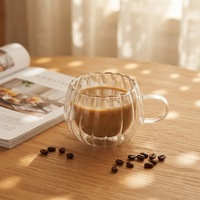 Tasse à café en verre à double paroi avec poignée, motif rayures verticales, en borosilicate sans plomb, résistante à la chaleur, faite à la main – Offre Spéciale