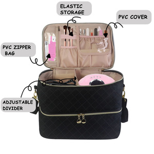 Nail Polish Organizer Bag Large Capacity Diamond Lattice Zipper Cosmetic Storage Case With Soft Handle For Beauty Tools - Product Image 3
