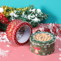 Boîte en métal pour bonbons de Noël, boîte cadeau en métal, boîte de rangement pour gâteaux, boîte ronde en métal pour biscuits de Noël avec fenêtre