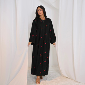 2025 mujeres elegante abierto Abaya bordado hecho a mano Casual manga larga traje árabe islámico estilo modesto para bufanda musulmana de primavera - Product Image 6