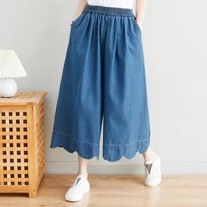 <span class=keywords><strong>Jeans</strong></span> de mezclilla de cintura alta para mujer, pantalones capri de pierna ancha con ribete ondulado, <span class=keywords><strong>jeans</strong></span> de verano rectos y ajustados de talla grande para damas de talla grande - Product Image 3