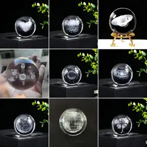 Lámpara de ilusión 3D con bola de cristal Galaxy, base LED de madera, Base de lámpara de madera, luz nocturna para regalos de cumpleaños, lámpara de luz nocturna 3D