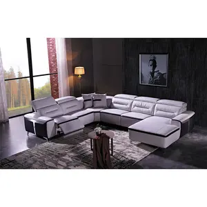 Leisure Extendable Adjustable Light Grey Living Room Modern Luxury Leather Reclining Reclinable Recliners U Shape Corner Sofa