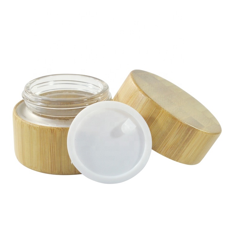 luxury cosmetic packaging 30g 50g bamboo skin care cream jar with glass inner