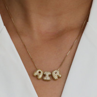 Collier Pendentif Lettres Initiales A-Z en Or et Argent, Serties de Strass Effet Diamant, Petites Lettres Bulles, Vente en Gros