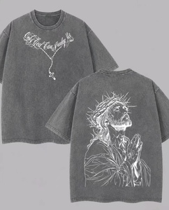 T-shirt da uomo in cotone lavato oversize vintage traspirante con stampa '<span class=keywords><strong>Solo</strong></span> Dio può giudicarmi' <span class=keywords><strong>e</strong></span> motivo cristiano Gesù, streetwear estivo per fitness - Product Image 3