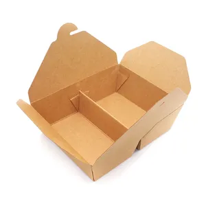 Boîte en papier jetable sur mesure, compartiments, récipient en papier pour aliments à emporter, 2 sections