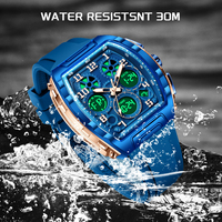 Montre-bracelet multifonction carrée FB0096 avec affichage numérique et analogique, étanche, en silicone, simple et double affichage
