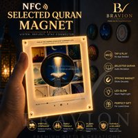 Ensemble cadeau islamique de luxe Bravion : Haut-parleur Coran NFC personnalisé, aimant de réfrigérateur sonore Coran, boîte de lecteur audio vinyle rétro 9 disques