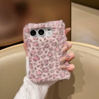 Étui de téléphone en peluche à motif léopard rose tendance pour iPhone Duo, étui pliable avec protection de l'objectif de l'appareil photo, étui en fourrure pour iPhone Duo