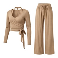Ensemble de yoga 3 pièces pour femme : haut dos nu, pantalon taille haute à jambes larges, anti-transpiration, séchage rapide, extensible dans 4 directions, respirant et léger
