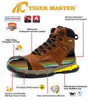 Bottes de sécurité de travail imperméables Tiger Master CE S3, embout en fibre de verre, anti-perforation, cuir véritable marron de haute qualité, semelle en caoutchouc EVA
