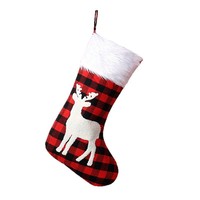 Calcetines Navideños con Borde de Peluche, Renos Bordados, Árbol, Copos de Nieve, Bolsa de Regalo Colgante para Chimenea, Decoración Navideña para el Hogar