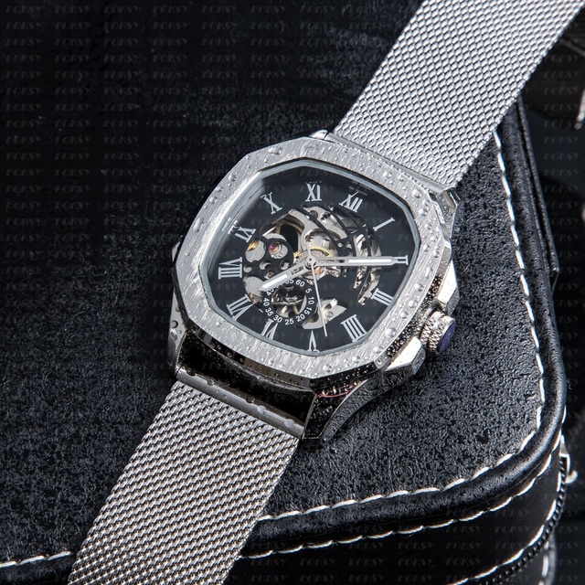 OEM/ODM Hot Fashion Vintage Bulk Gold Color Stainless Steel Custom Brand Logo Luxury Wrist Automatic Square Men Watch