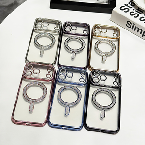 เคสโทรศัพท์มือถือแบบใสเคลือบเงาหรูหรา ประดับเพชรแม่เหล็ก สำหรับ iPhone 17 16 15 14 13 12 11 Pro Max Air - Product Image 1