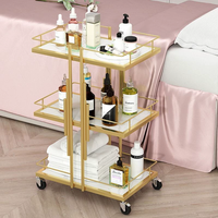 Chariot de Salon de Beauté Nouveau Design 3 Niveaux pour Pédicure, Spa et Onglerie, Chariot Doré avec Roues Verrouillables