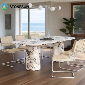 Stonesun Venta caliente Calacatta <span class=keywords><strong>Viola</strong></span> Pulido 2 patas Oval Mármol Piedra Comedor Calacatta <span class=keywords><strong>Viola</strong></span> Mármol para mesa <span class=keywords><strong>de</strong></span> sala <span class=keywords><strong>de</strong></span> estar - Product Image 1