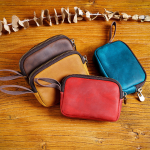 Genuine Cowhide Mini <b>Wallet</b> <b>Small</b> Coin Purse Earphone Bag Key Holder Zipper Card Holder Coin Storage Bag - Product Image 2