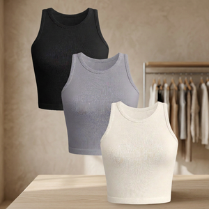 Camiseta sin mangas acanalada para mujer, cuello redondo, top de yoga, algodón y elastano, ajuste regular, moda para adultos - Product Image 4