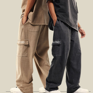 100% Cotton 358G Sweatpants Plain Flare Wide Leg Cargo Joggers Pants Cotton Mens Casual Jogging Sportswear Joggers De Hombres - Product Image 1