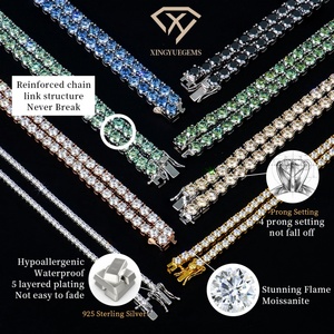 สร้อยคอเทนนิสแบบฮิปฮอปสีสันสดใสสำหรับผู้ชาย  ทำจากเงินแท้ S925 ประดับเพชรโมอิสซาไนต์คุณภาพสูงแบบ VVS - Product Image 3