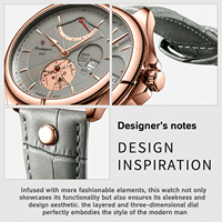Montre à quartz POEDAGAR 802 en or rose, cadran squelette, bracelet en cuir, étanche, lumineuse, montre de luxe pour homme d'affaires