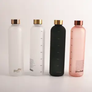 Botella de plástico Tritan de 1L, marcador de tiempo a prueba de fugas, gran deporte, plástico esmerilado blanco, botella de agua motivadora, sin BPA