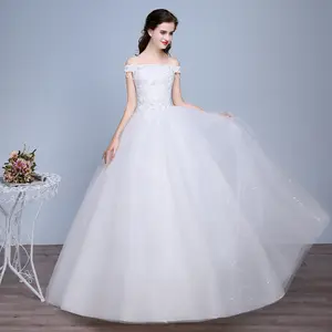 Off Shoulder Lace Embroidered Bridal Floor Length Ball Gowns Plus Size Wedding Dress