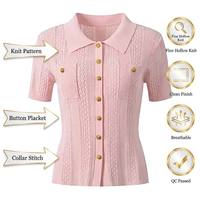 Damen Hohlstrick-Cardigan mit Reverskragen, Kurzarm, Knopfleiste, Schlanker Schnitt, Sommer, Nylon-Viskose, Casual, OEM Großhandel