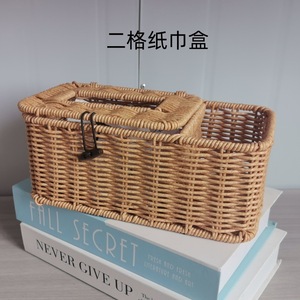 กล่องกระดาษทิชชูหวายเทียมทำมือ 20x17x9 ซม. สามช่องกันน้ำอเนกประสงค์ห้องนั่งเล่นห้องนอนห้องน้ำ 24 - Product Image 3