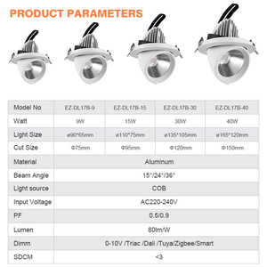 EZELED Đèn Chiếu Sáng Trong Nhà Bằng Nhôm Chống Lóa Lõm Phong Cách Hiện Đại Đèn <span class=keywords><strong>Led</strong></span> Âm Trần <span class=keywords><strong>9</strong></span> 15 30 40 <span class=keywords><strong>W</strong></span> - Product Image 4