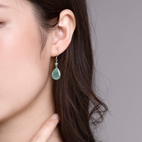 Boucles d'oreilles clous en jadéite naturelle authentique de qualité A, motif fleur bleue, Forever Star, en argent 925, jadéite de qualité glace, plaqué or 18 carats, pour femme