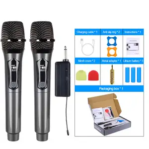 Mejor Karaoke Mic VHF UHF Dynamic Microfono Inalambrico Profesional de mano inalámbrico micrófono inalámbrico para cantar Iglesia