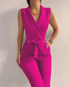 Nouveaux vêtements <span class=keywords><strong>de</strong></span> <span class=keywords><strong>travail</strong></span> <span class=keywords><strong>de</strong></span> bureau pour femmes Ins Style d'affaires solide col en V dames à bretelles sans manches Romsuit femmes combinaisons - Product Image 3