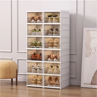 Vente en gros de boîte à chaussures en plastique transparent pour la maison, organisateur, tiroir, rangement, installation gratuite, étagère à chaussures pliable