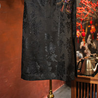 Jupe midi noire brodée 'Shishi Ruyi' en soie de mûrier satinée, taille haute amincissante, style chinois, haut de gamme, pour femme 5966