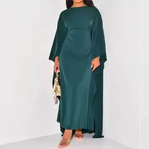 Mmuslim Partykleider Damen lang Hochzeit Abaya solide Farbe runder Nacken slim langärmeliges Kleid elegantes bescheidenes Abendkleid Kleid