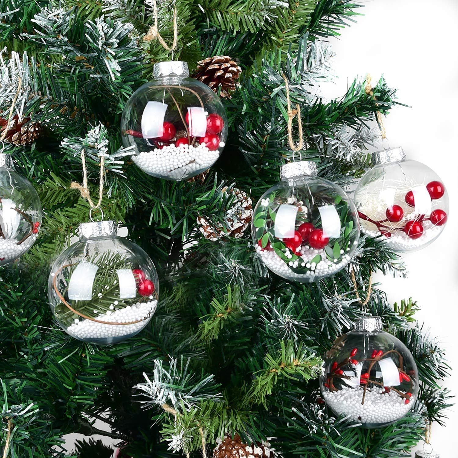 12 Pack Clear Fillable Plastic Ball Ornaments – 2.7 Inch (70mm) For DIY Crafts & Party Favors