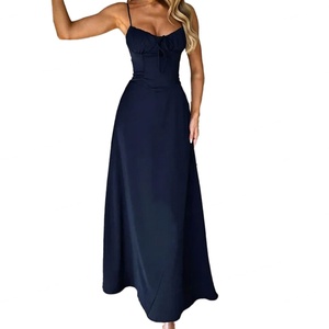 Venta al por mayor OEM personalizado: Nuevo vestido midi de color liso, elegante y de temperamento, con lazo, de tela natural de lujo ligero y ecológico. - Product Image 2