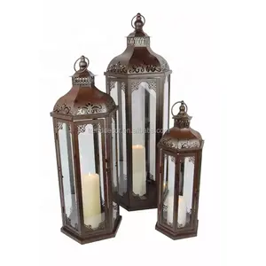 Set Of 3 Moroccan Wedding Decoration Hexagon Metal Lamps And Lanterns