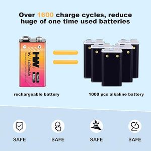 4 gói Hw giá bán buôn 9V USB có thể sạc lại pin 1400mAh 1600 chu kỳ Li-ion pin với Type-C Cáp - Product Image 3