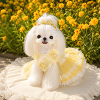 Robe pour animaux de compagnie jaune, style princesse, à volants superposés, jupe en dentelle, applique florale perlée pour petits chiens, vêtements pour animaux de compagnie avec logo personnalisé