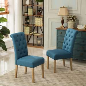 DB Habit Solid Wood Tufted Parsons Dining <b>Chairs</b> Set 2 Blue <b>Farmhouse</b> Style Fabric Dining <b>Chairs</b> Light for Living Rooms Warehous - Product Image 2